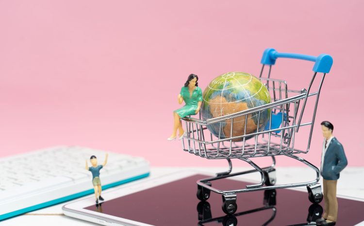 Collection of shopping cart  full of shopping time.Top view or flat lay composition cart on color background.online shopping concept.