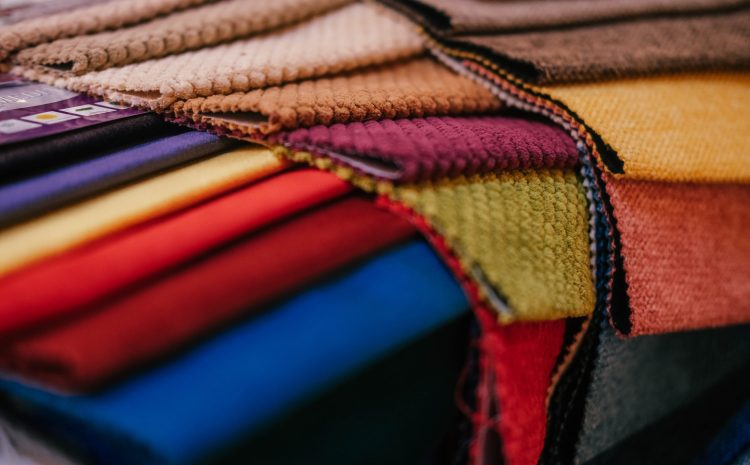 Colorful samples of upholstery fabrics for upholstered furniture.